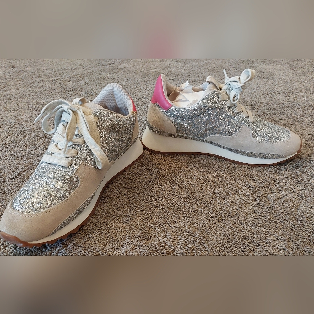 Steve Madden Women's Genesis Glitter Silver and Pink Sneakers Size 8.5